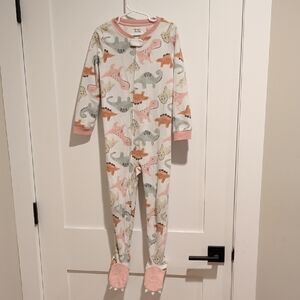 Carter's Cream One-Piece Footed Pajamas with Pink and Orange Dino Print
